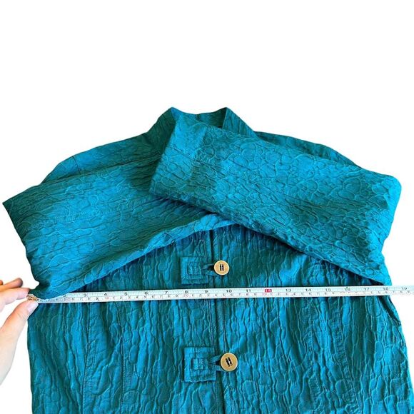 Chico's Blue Teal Textured Kimono Style Loop Button Jacket Womens 0 (S) - Picture 4 of 5